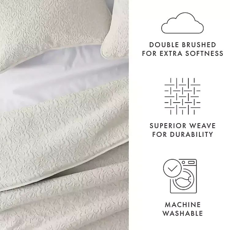 Kirklands Home Quilts|Natural Stitched Floral 3-pc. Queen Quilt Set Ivory