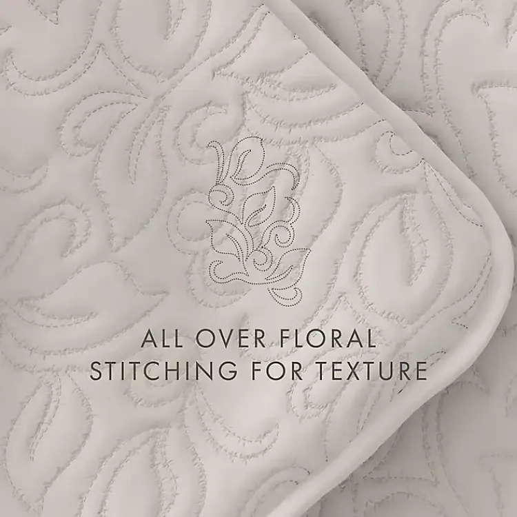 Kirklands Home Quilts|Natural Stitched Floral 3-pc. Queen Quilt Set Ivory