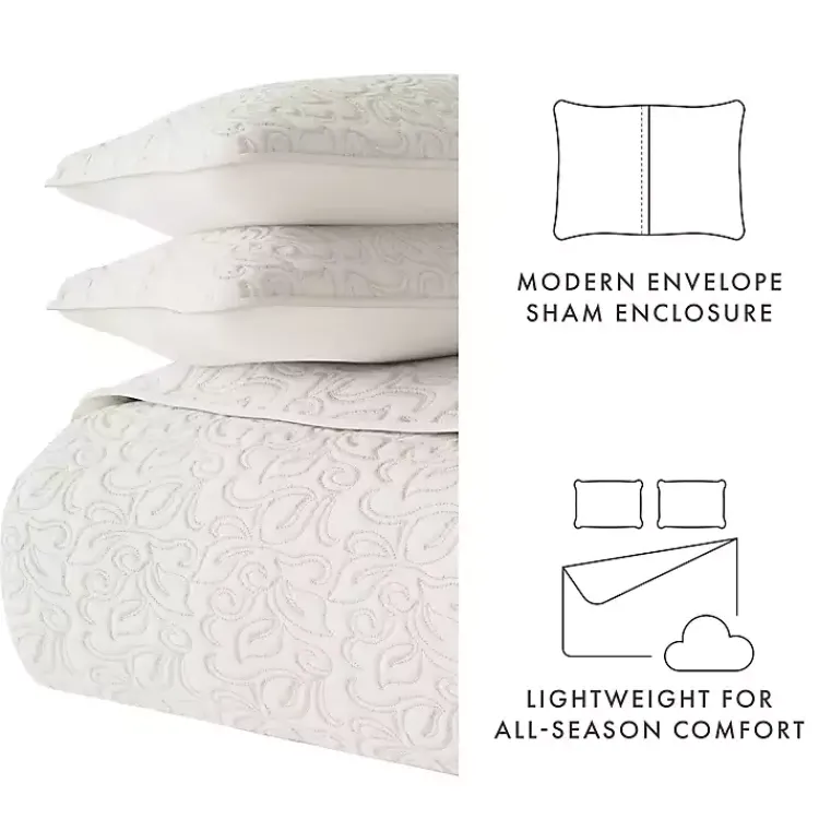 Kirklands Home Quilts|Natural Stitched Floral 3-pc. King Quilt Set Ivory