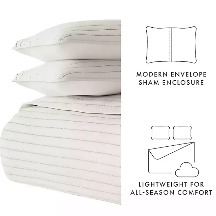 Kirklands Home Quilts|Natural Stitched Stripes 3-pc. Queen Quilt Set