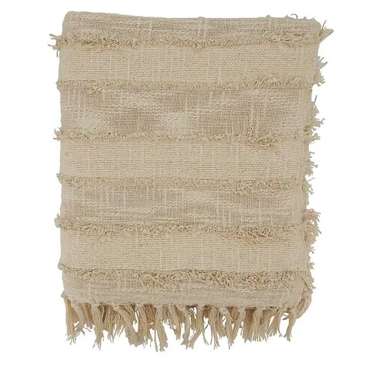 Online Natural Striped and Fringe Throw Blanket Blankets & Throws