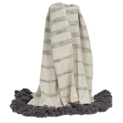 Sale Natural Striped Cotton Handloomed Tassel Throw Blankets & Throws