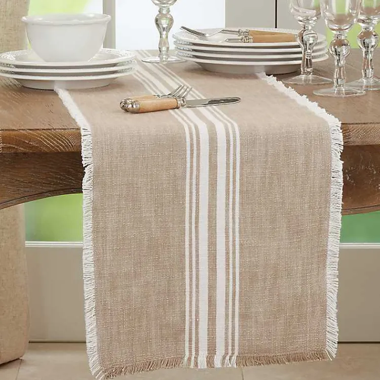 Kirklands Home Table Linens|Natural Striped Fringe Table Runner, 72 in. Tan