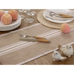 Kirklands Home Table Linens|Natural Striped Fringe Table Runner, 72 in. Tan