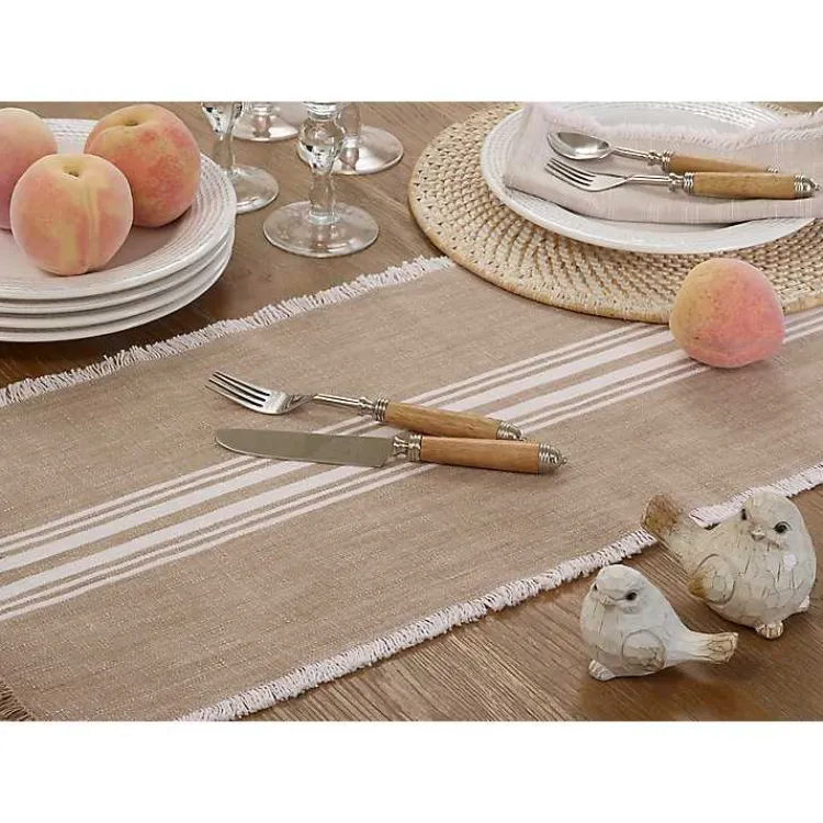Kirklands Home Table Linens|Natural Striped Fringe Table Runner, 72 in. Tan
