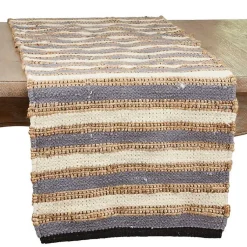 Kirklands Home Table Linens|Natural Tan and Blue Striped Table Runner