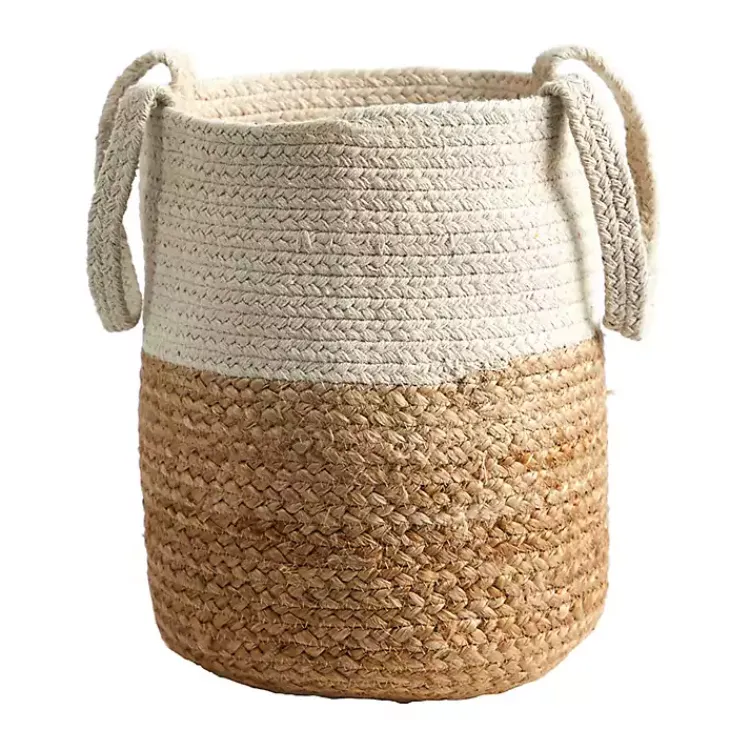 New Natural Tan and White Jute Basket with Handles Baskets & Boxes