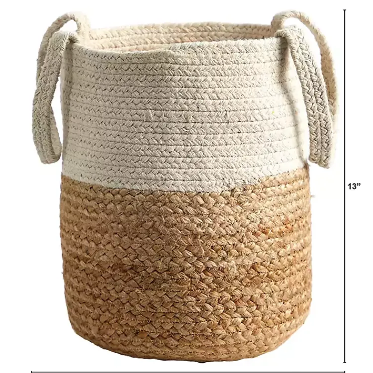New Natural Tan and White Jute Basket with Handles Baskets & Boxes