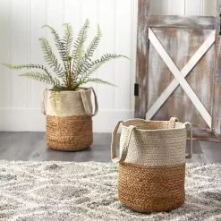 New Natural Tan and White Jute Basket with Handles Baskets & Boxes