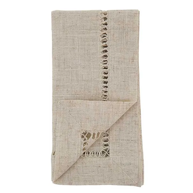 Kirklands Home Table Linens|Natural Hemstitch Boarder Napkins, Set of 12 Tan