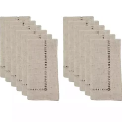 Kirklands Home Table Linens|Natural Hemstitch Boarder Napkins, Set of 12 Tan