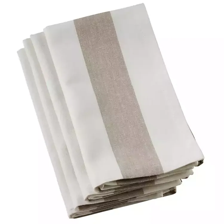 Kirklands Home Table Linens|Natural Striped Cotton Napkins, Set of 4 Tan