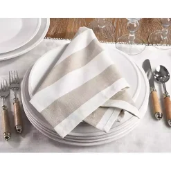 Kirklands Home Table Linens|Natural Striped Cotton Napkins, Set of 4 Tan