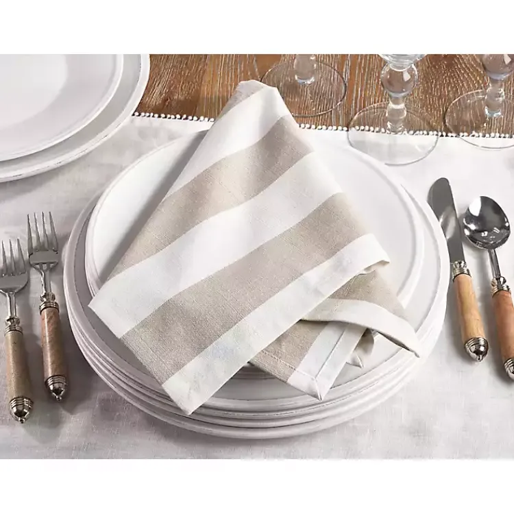Kirklands Home Table Linens|Natural Striped Cotton Napkins, Set of 4 Tan