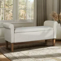 Kirklands Home Benches & Ottomans|Natural Upholstered Aubrey Storage Bench Ivory