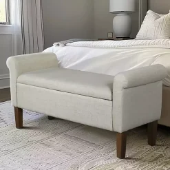 Kirklands Home Benches & Ottomans|Natural Upholstered Aubrey Storage Bench Ivory