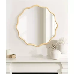 Kirklands Home Decorative Mirrors|Natural Wavy Scallop Round Wall Mirror Tan