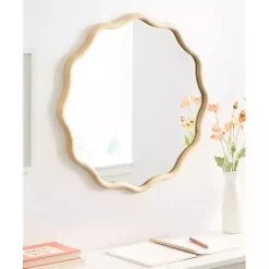 Kirklands Home Decorative Mirrors|Natural Wavy Scallop Round Wall Mirror Tan