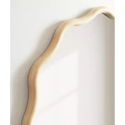 Kirklands Home Decorative Mirrors|Natural Wavy Scallop Round Wall Mirror Tan