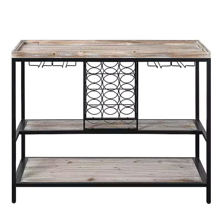 Kirklands Home Console Tables|Natural Wood & Black Metal Wine Rack Console Table