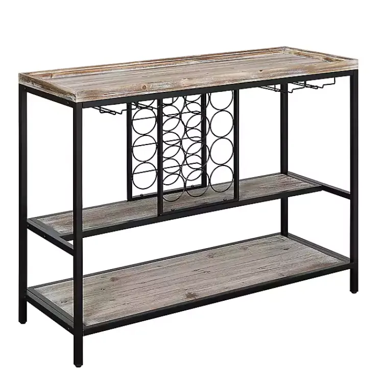 Kirklands Home Console Tables|Natural Wood & Black Metal Wine Rack Console Table