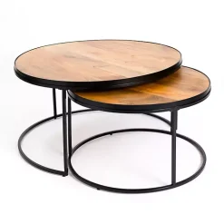 Kirklands Home Coffee Tables|Natural Wood & Metal 2-pc. Coffee Table Set Tan