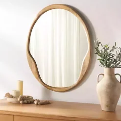 Kirklands Home Decorative Mirrors|Natural Wood Abstract Oval Wall Mirror
