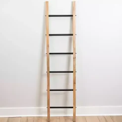 Natural Wood and Black Metal Ladder Decorative Accents