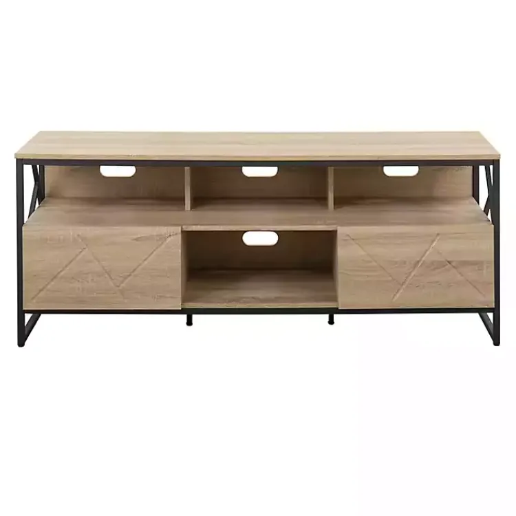 Kirklands Home Tv Stands & Media Consoles|Natural Wood and Black Steel Media Sd Tan