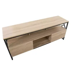 Kirklands Home Tv Stands & Media Consoles|Natural Wood and Black Steel Media Sd Tan