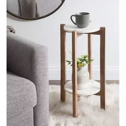 Kirklands Home Accent & End Tables|Natural Wood and Marble Moxley Accent Table