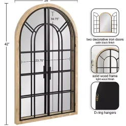 Kirklands Home Decorative Mirrors|Natural Wood and Metal Arch Windowpane Wall Mirror
