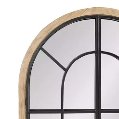 Kirklands Home Decorative Mirrors|Natural Wood and Metal Arch Windowpane Wall Mirror