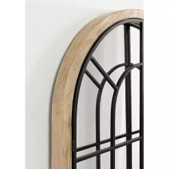 Kirklands Home Decorative Mirrors|Natural Wood and Metal Arch Windowpane Wall Mirror
