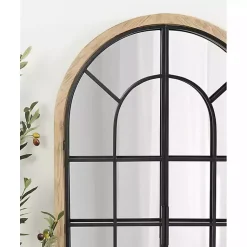 Kirklands Home Decorative Mirrors|Natural Wood and Metal Arch Windowpane Wall Mirror