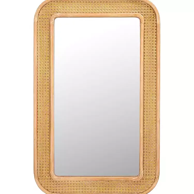 Kirklands Home Decorative Mirrors|Natural Wood and Rattan Alessa Wall Mirror