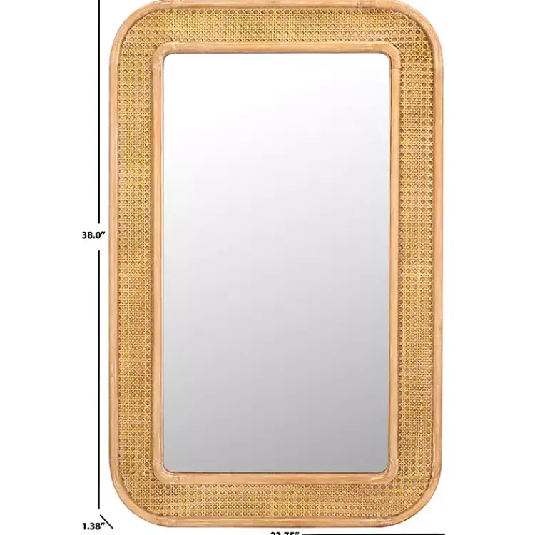 Kirklands Home Decorative Mirrors|Natural Wood and Rattan Alessa Wall Mirror