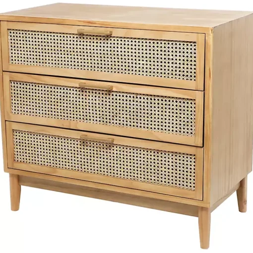 Kirklands Home Dressers & Chests|Natural Wood and Rat 3-Drawer Chest Tan