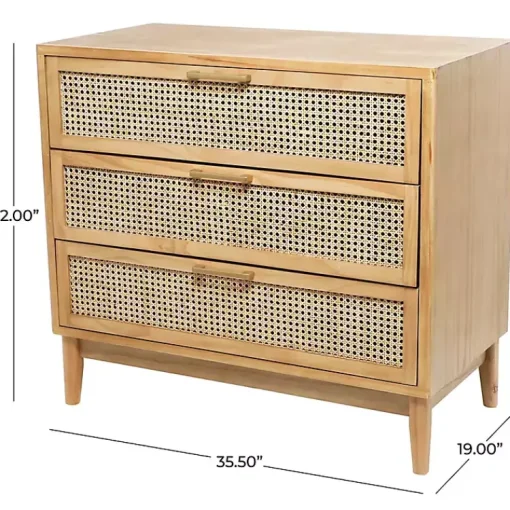 Kirklands Home Dressers & Chests|Natural Wood and Rat 3-Drawer Chest Tan