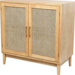 Kirklands Home Cabinets & Sideboards|Natural Wood and Rat 2-Door Storage Cabinet Tan