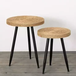 Kirklands Home Accent & End Tables|Natural Wood and Seagrass Accent Tables, Set of 2 Tan