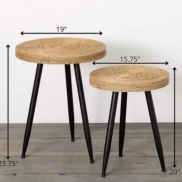 Kirklands Home Accent & End Tables|Natural Wood and Seagrass Accent Tables, Set of 2 Tan