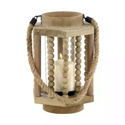 Outlet Natural Wood Beaded & Rope Handle Lantern Lanterns