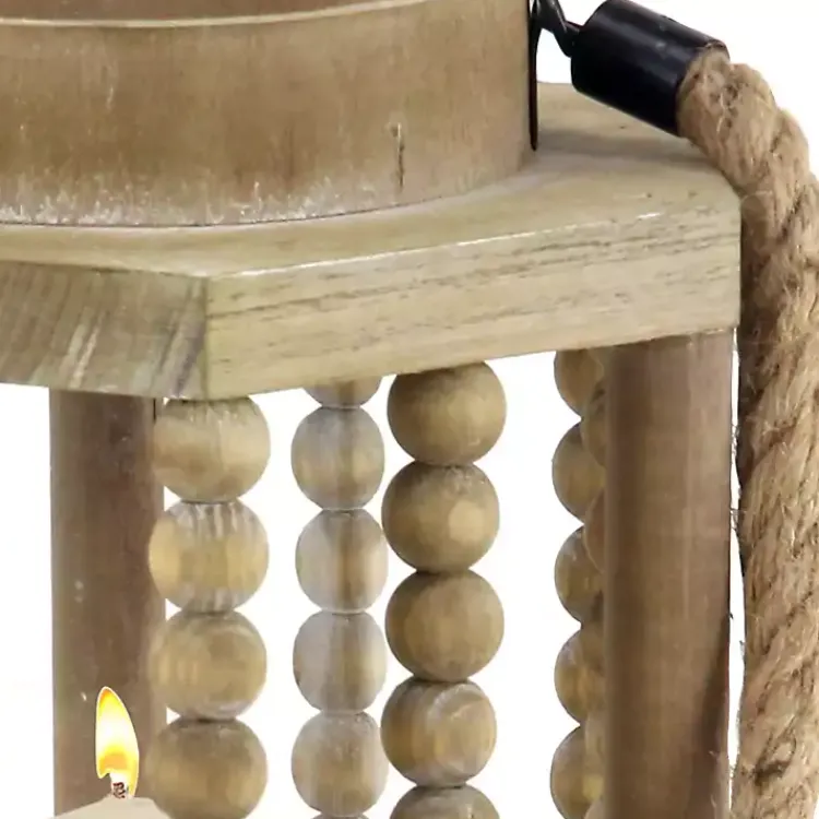 Outlet Natural Wood Beaded & Rope Handle Lantern Lanterns
