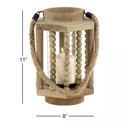 Outlet Natural Wood Beaded & Rope Handle Lantern Lanterns