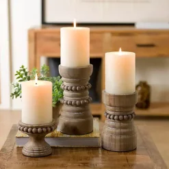 Sale Natural Wood Beaded Pillar Candle Holder, 8 in. Candle Holders