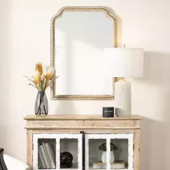 Kirklands Home Decorative Mirrors|Natural Wood Beaded Scalloped Rectangular Mirror