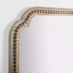Kirklands Home Decorative Mirrors|Natural Wood Beaded Scalloped Rectangular Mirror