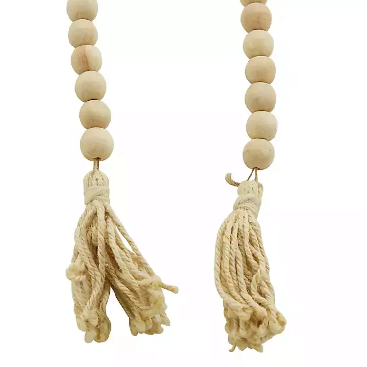 Outlet Natural Wood Beaded Tassel Garland Decorative Accents