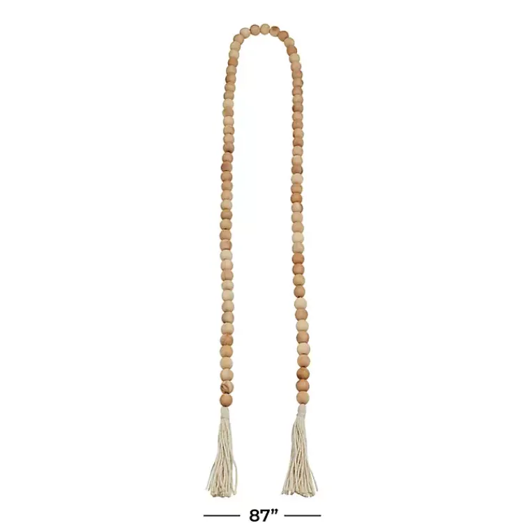 Outlet Natural Wood Beaded Tassel Garland Decorative Accents